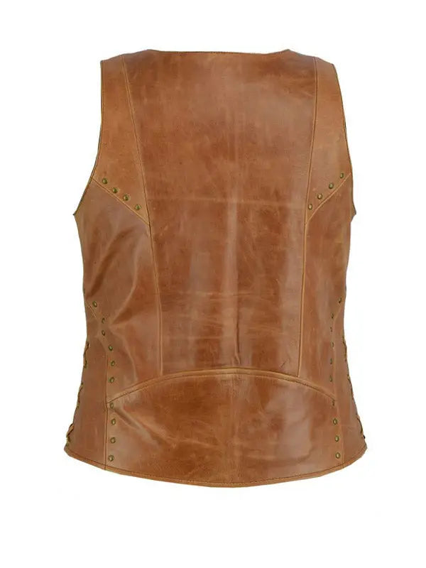 Women’s Zippered With Lacing Design Brown Vest - fashonic