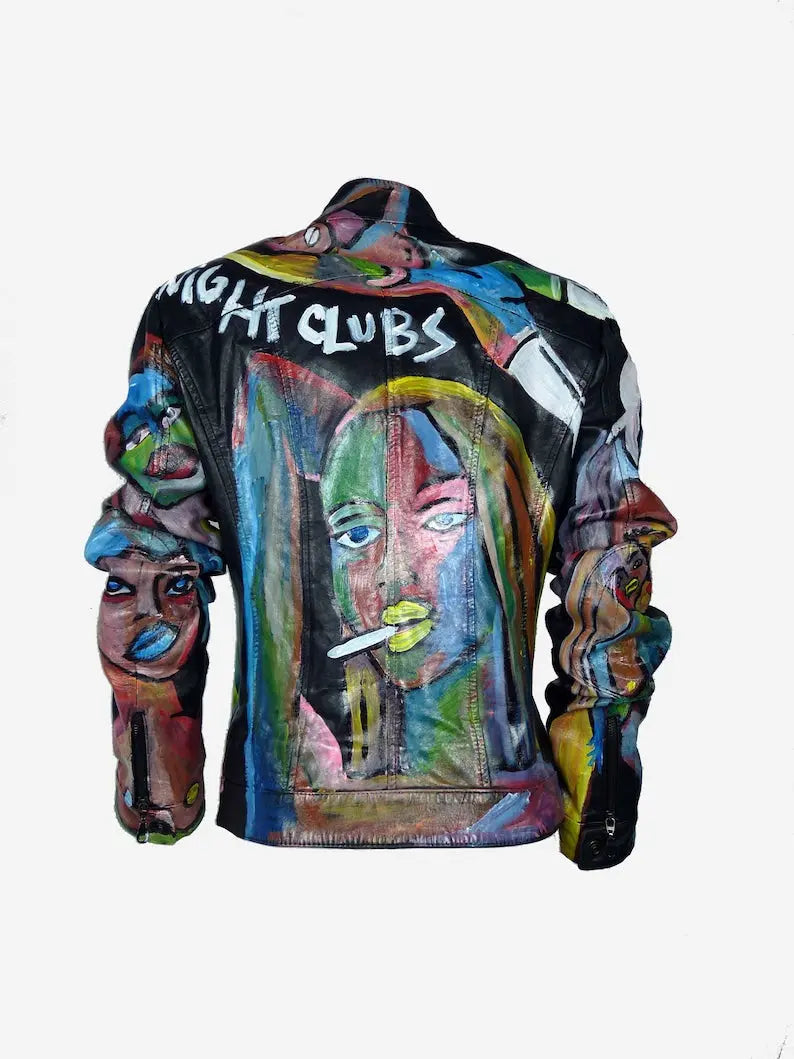 Vintage Hand Painted Genuine Leather Biker Jacket - fashonic