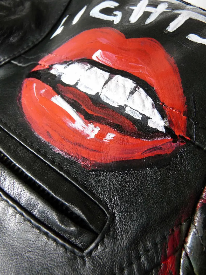 Vintage Hand Painted Genuine Leather Biker Jacket - fashonic