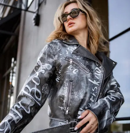 Custom Hand-painted street art design Leather jacket - fashonic