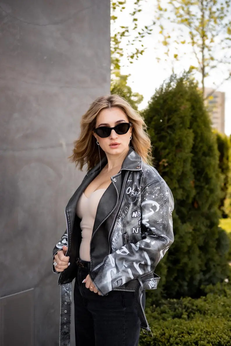 Custom Hand-painted street art design Leather jacket - fashonic