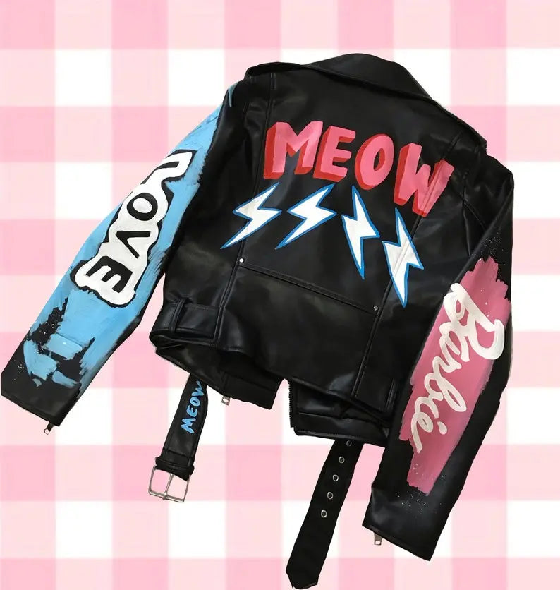 Custom Text Jacket Painted Faux Leather Motorcycle Jacket Danger - fashonic