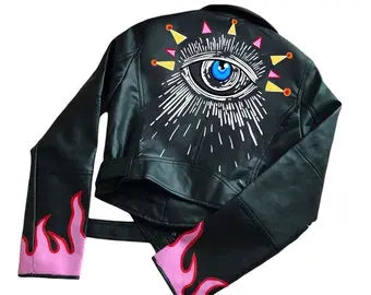 Custom Text Jacket Painted Faux Leather Motorcycle Jacket - fashonic