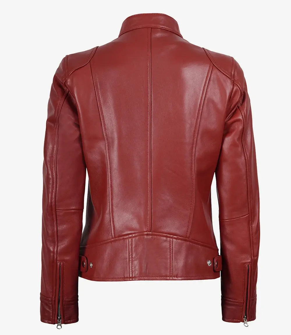 Dodge Women's Cafe Racer Red Leather Jacket