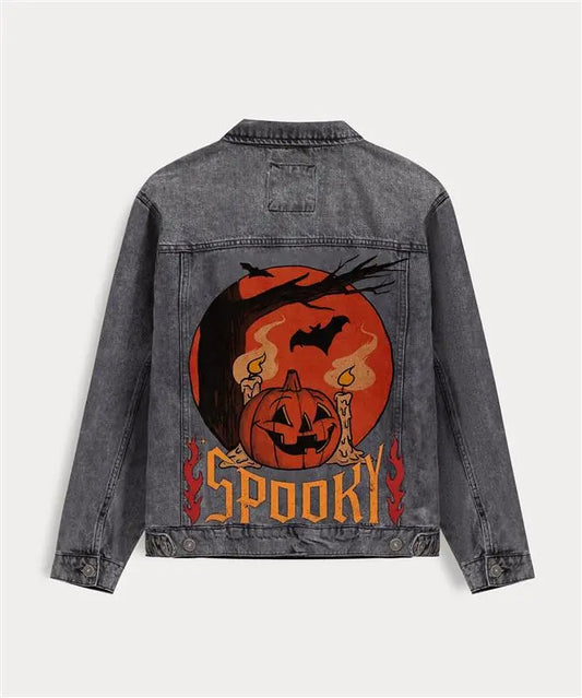 Hand Painted Halloween Spooky Denim Jacket - fashonic