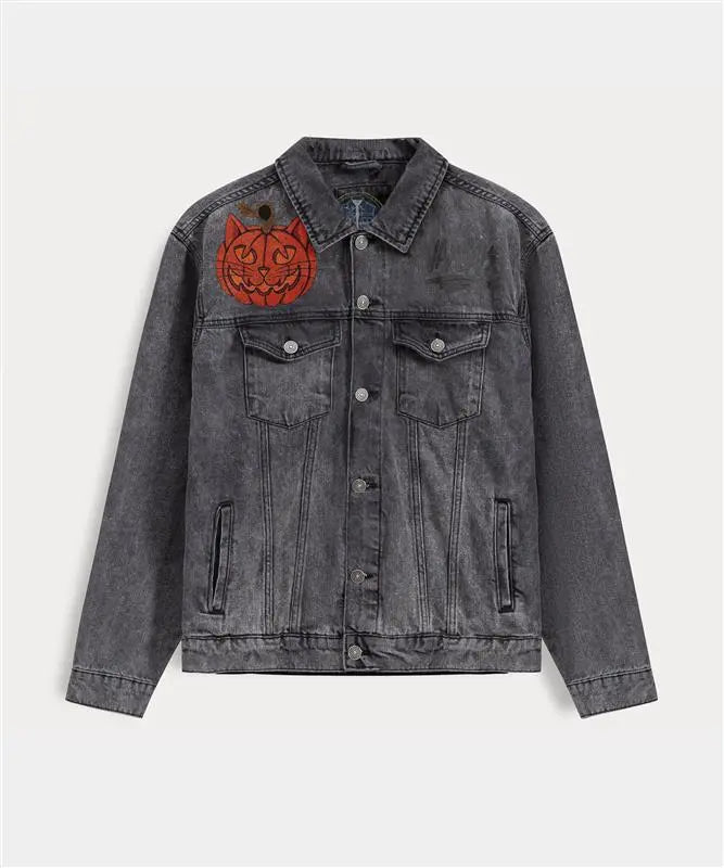Hand Painted Halloween Spooky Denim Jacket - fashonic