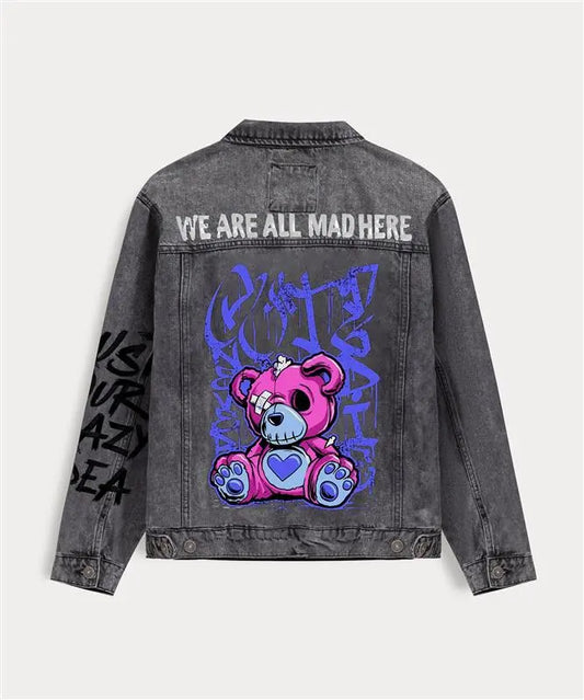 Hand Painted Teddy Zombie Denim Jacket - fashonic