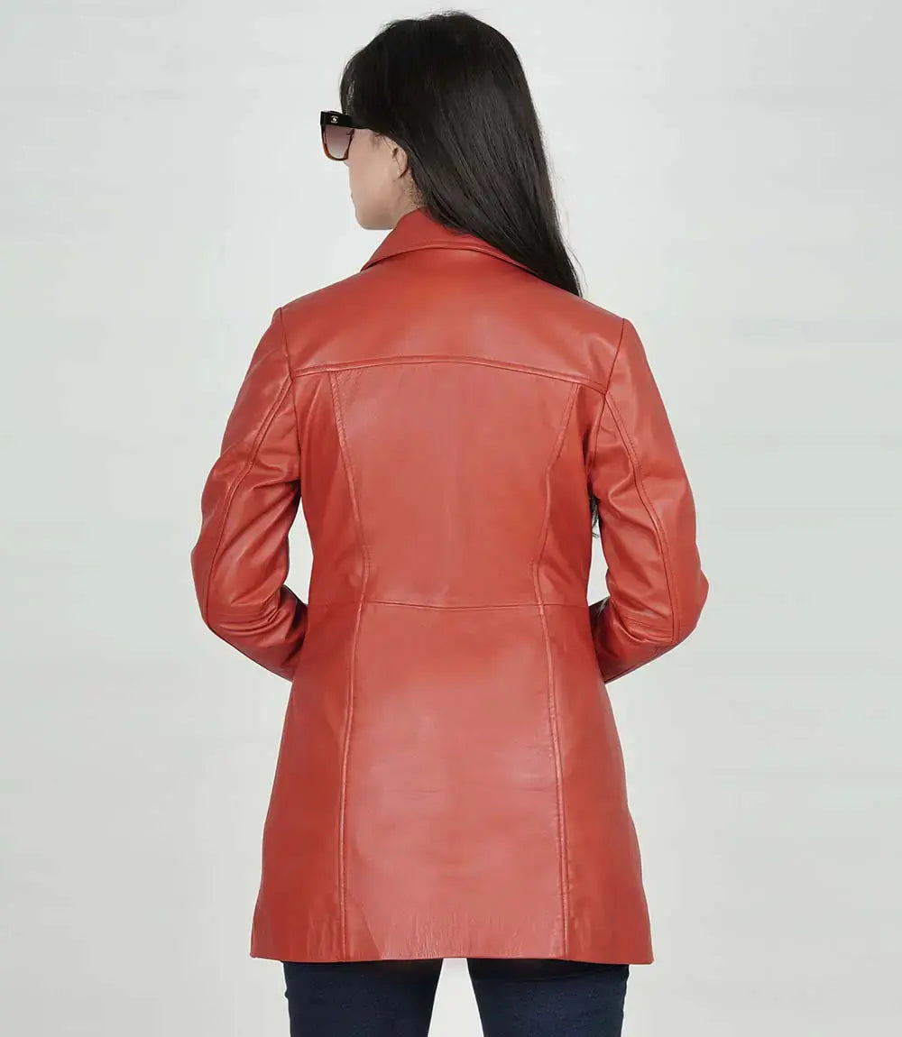Kandis Women's Red Real Leather Car Coat