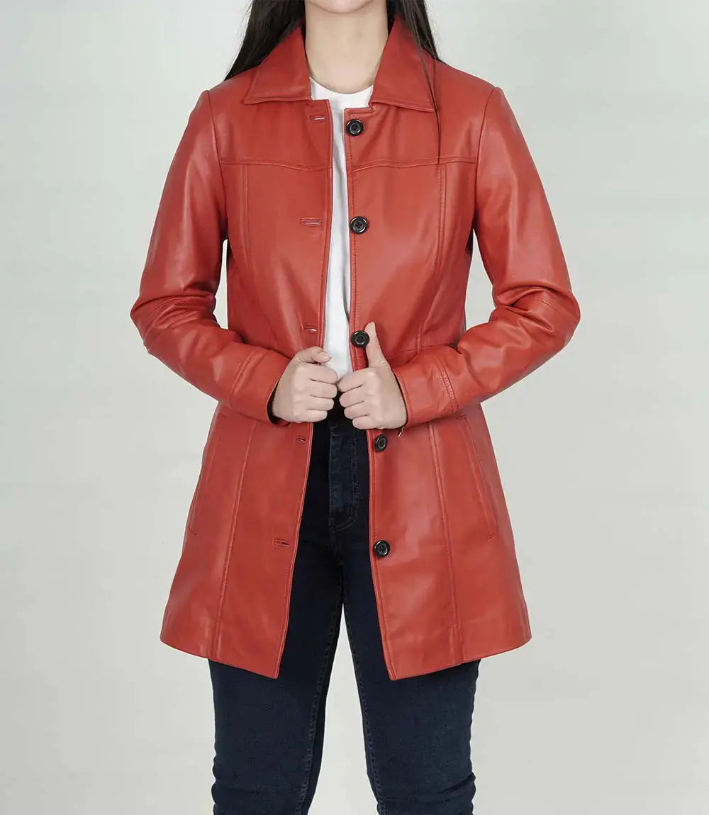 Kandis Women's Red Real Leather Car Coat