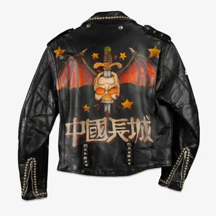MOTOR CITY BAT SKULL PAINTED LEATHER JACKET - fashonic