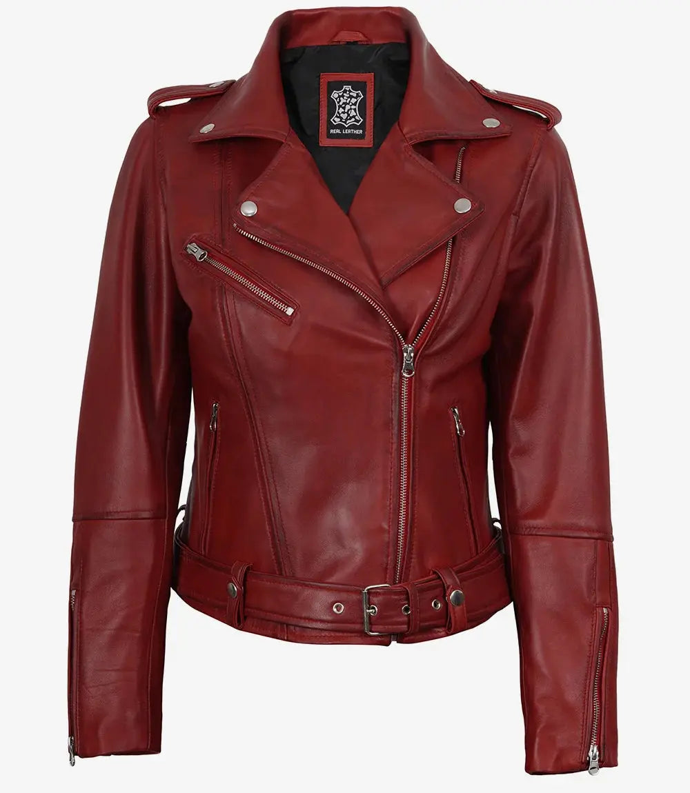 Margaret Red Women's Biker Leather Jacket