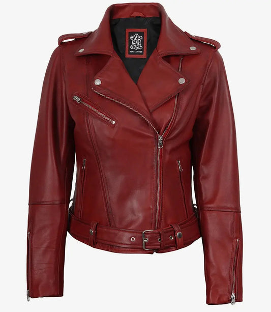 Margaret Red Women's Biker Leather Jacket
