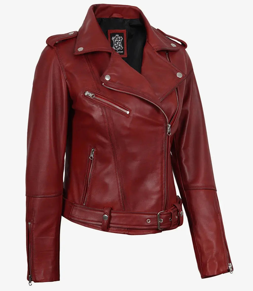 Margaret Red Women's Biker Leather Jacket