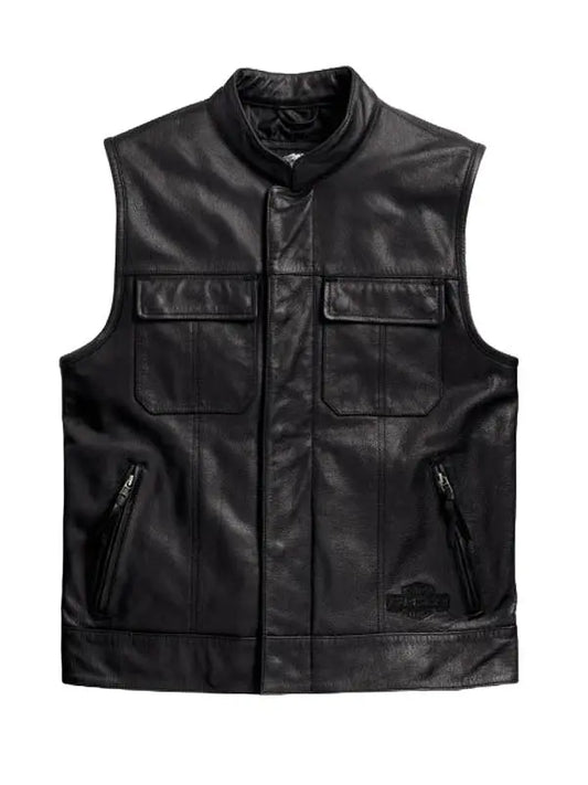 Men Harley Davidson Foster Leather Biker Vest - fashonic
