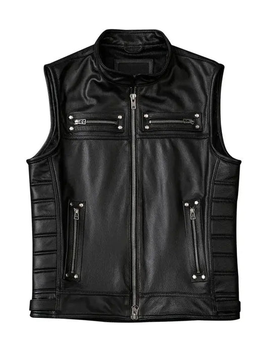 Men Motorcycle Biker High Quality Stand Collar Vest - fashonic