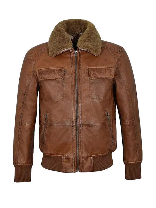 Men’s Aviator Pilot Bomber Brown Leather Jacket - fashonic
