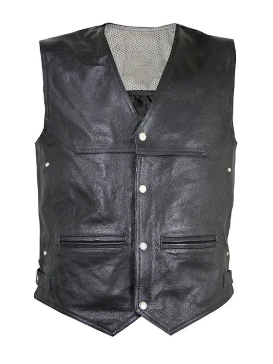 Men’s Black Motor Biker Vintage Style Leather Vest - fashonic