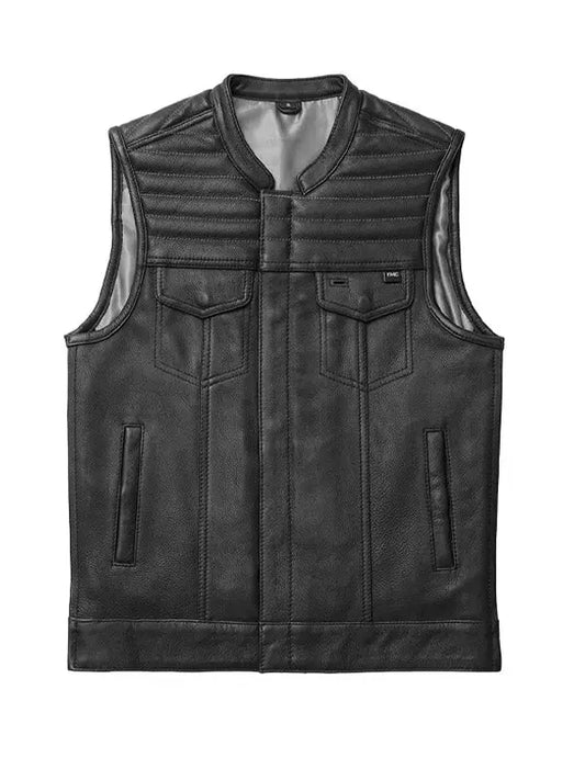 Men’s Black Quilted Style Biker Club Leather Vest - fashonic