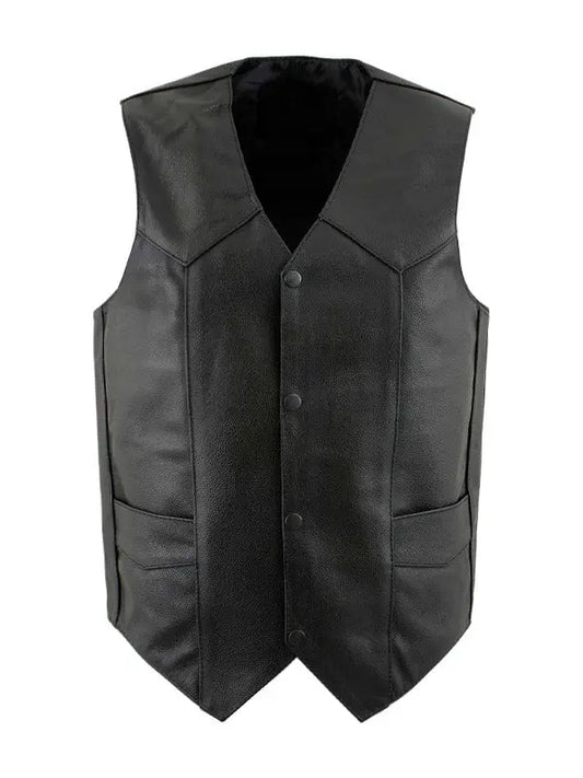 Men’s Black Sheepskin Leather Biker Vest - fashonic