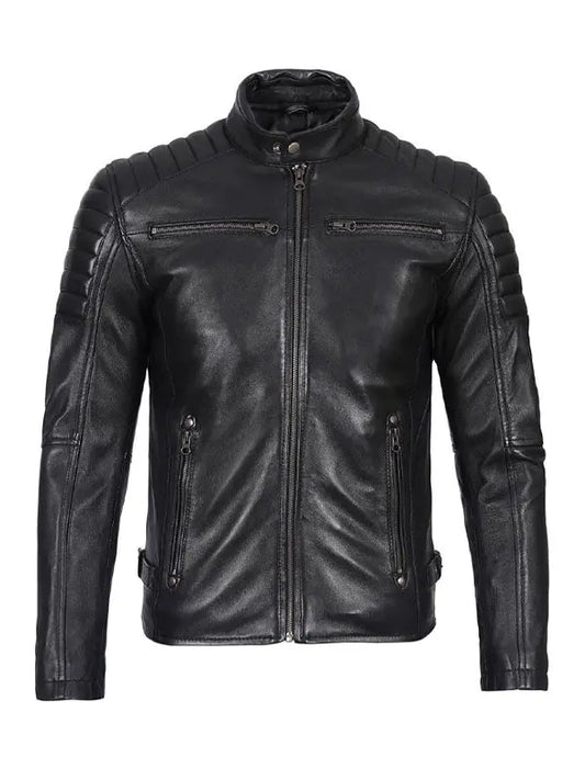 Men’s Cafe Racer Quilted Black Biker Leather Jacket - fashonic