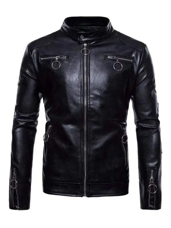 Men’s Fashion Motorcycle Black Leather Jacket - fashonic