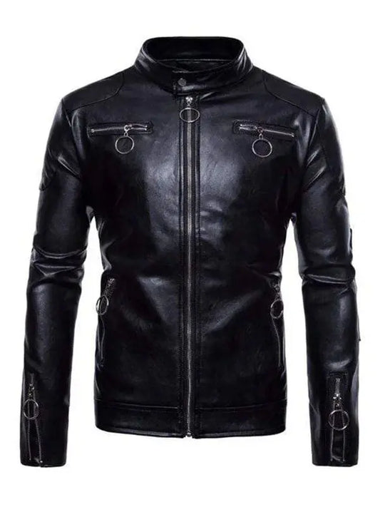 Men’s Fashion Motorcycle Black Leather Jacket - fashonic