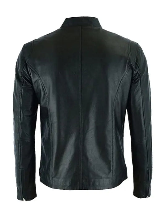 Men’s Hooper Style Motorbike Black Leather Jacket - fashonic