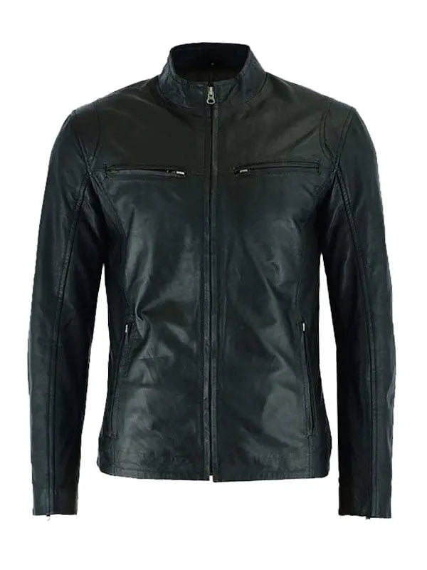 Men’s Hooper Style Motorbike Black Leather Jacket - fashonic