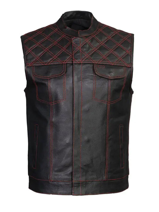 Men’s Quilted Two Tone Motor Biker Vest - fashonic