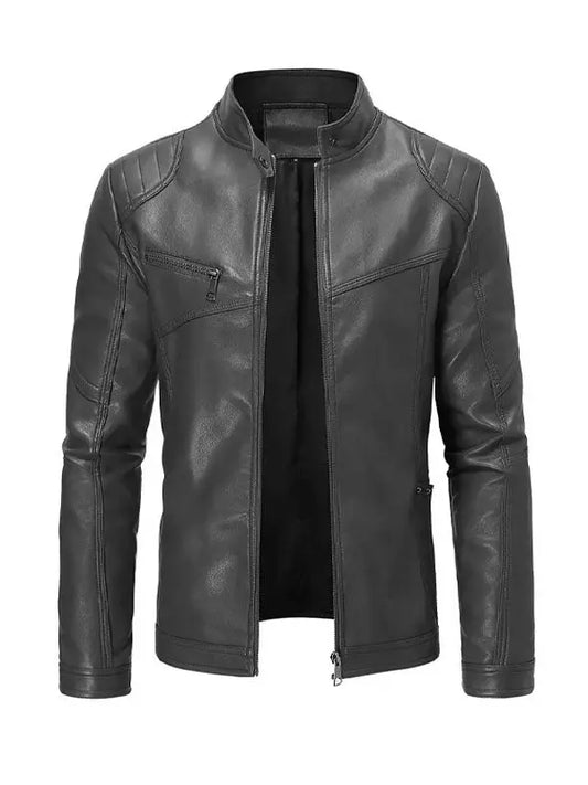 Men’s Slimfit Casual Style Black Leather Biker Jacket - fashonic