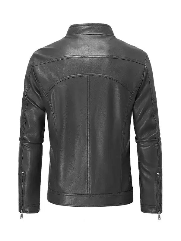 Men’s Slimfit Casual Style Black Leather Biker Jacket - fashonic