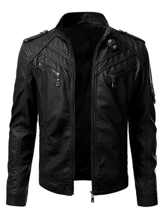 Mens Black Leather Biker Slim Fit Jacket - fashonic
