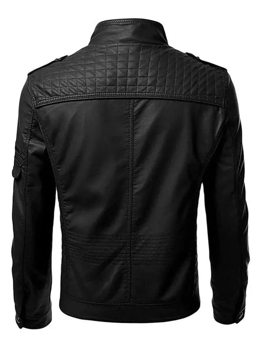 Mens Black Leather Biker Slim Fit Jacket - fashonic