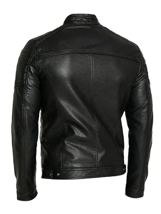 Mens Casual Black Biker Leather Jacket - fashonic
