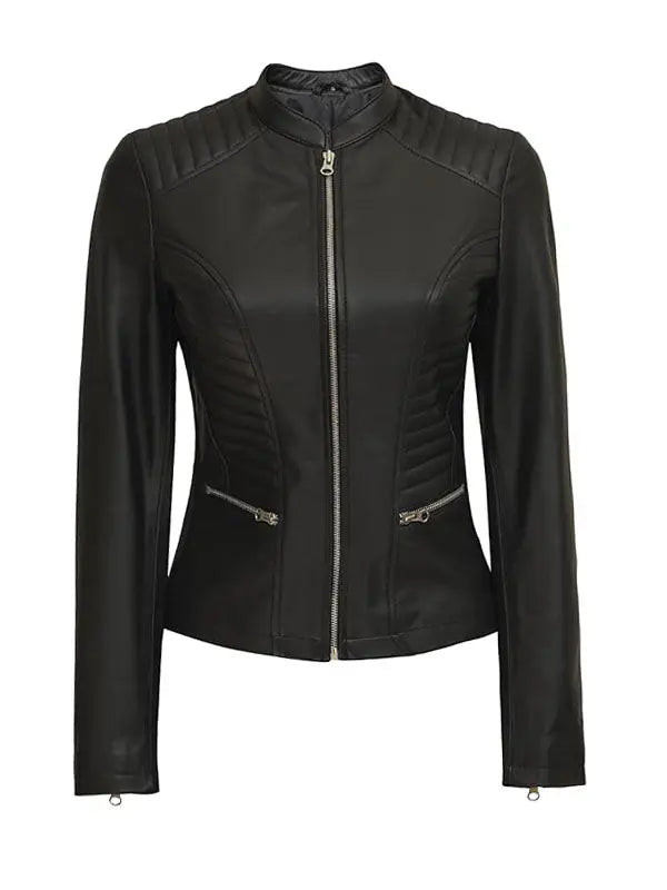Rachel Women’s Slimfit Black Moto Leather Jacket - fashonic