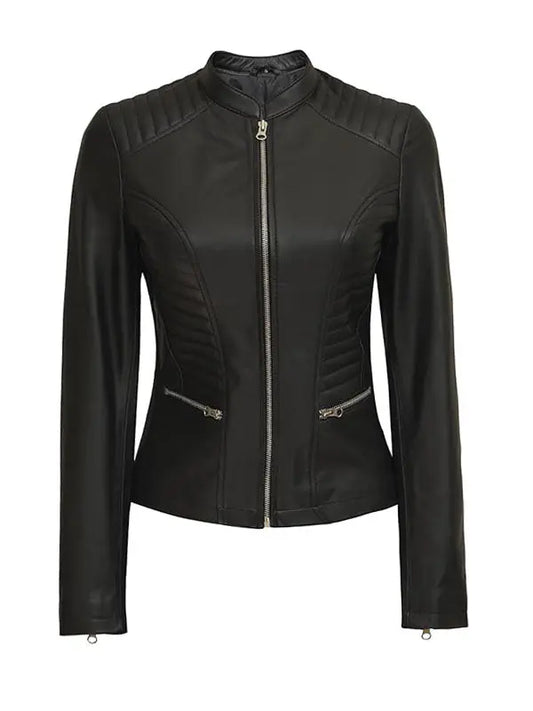 Rachel Women’s Slimfit Black Moto Leather Jacket - fashonic