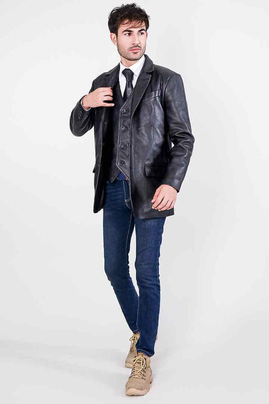 Ray Cutler Black Leather Blazer - fashonic