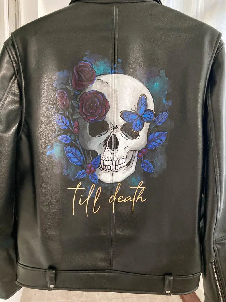 Till Death Printed Leather Biker Jacket - fashonic