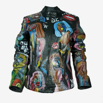 Vintage Hand Painted Genuine Leather Biker Jacket - fashonic