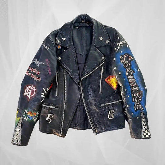 Vintage Punk Rock Leather Jacket – Hand-Painted - fashonic