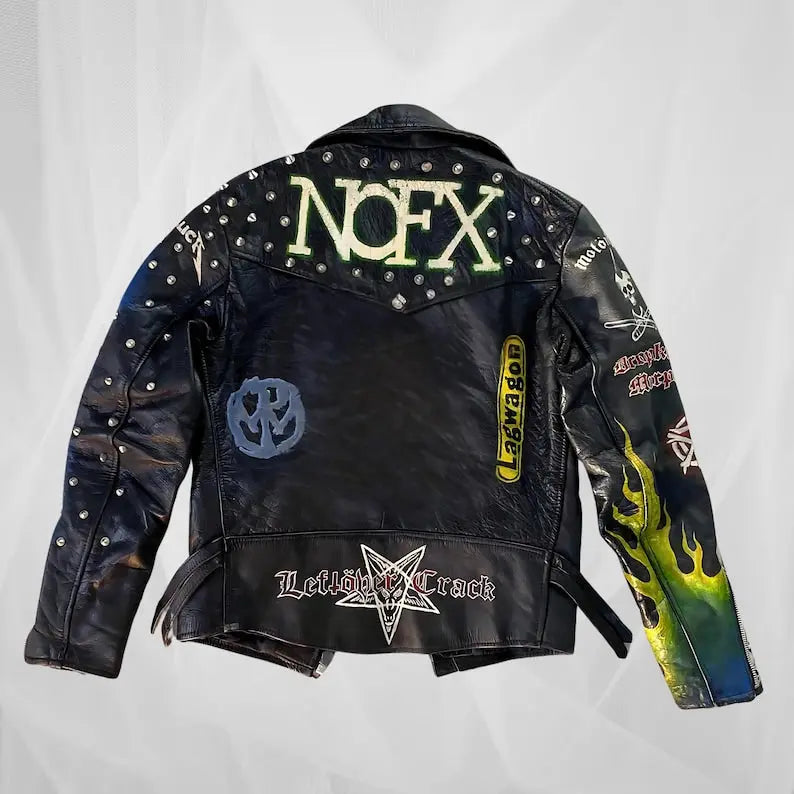 Vintage Punk Rock Leather Jacket – Hand-Painted - fashonic