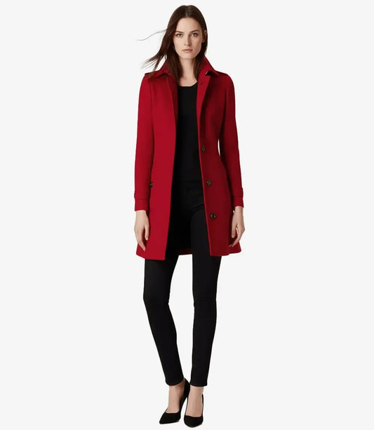Women Red 3 4 Length Wool Coat