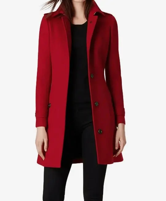 Women Red 3 4 Length Wool Coat