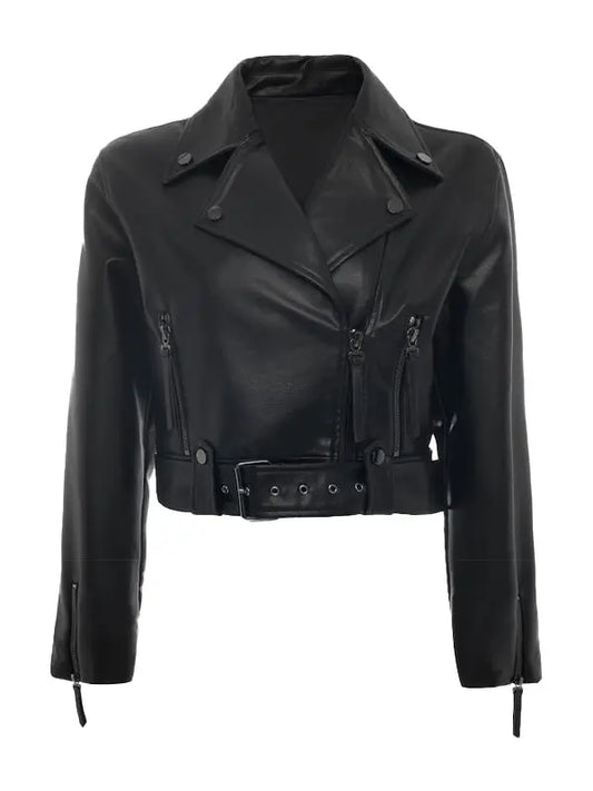 Women Short Body Belted Style Black Jacket - fashonic