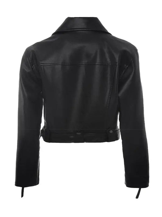 Women Short Body Belted Style Black Jacket - fashonic