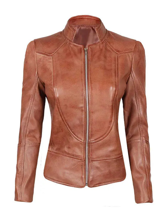 Women’s Amy Tan Cafe Racer Leather Jacket - fashonic