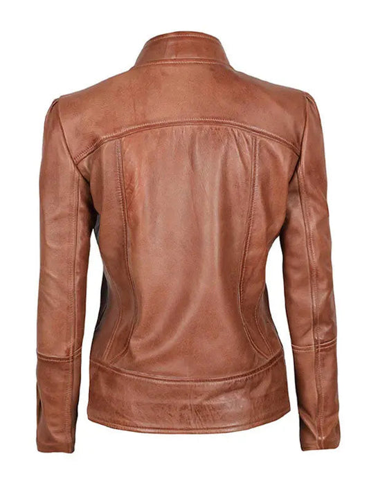 Women’s Amy Tan Cafe Racer Leather Jacket - fashonic