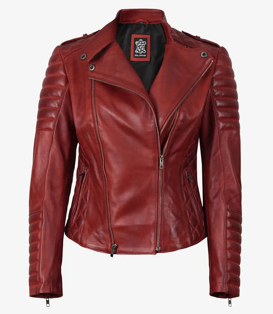 Women's Biker Asymmetrical Red Leather Jacket