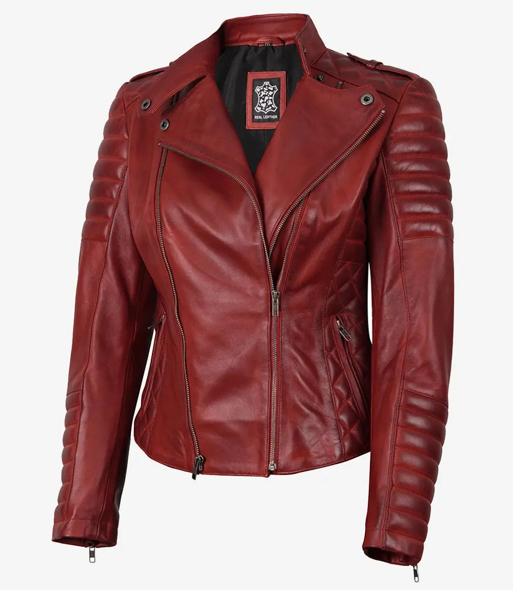 Women's Biker Asymmetrical Red Leather Jacket