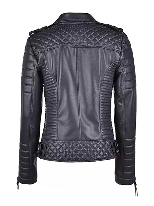 Women’s Black Leather Motorcycle Biker Jacket - fashonic